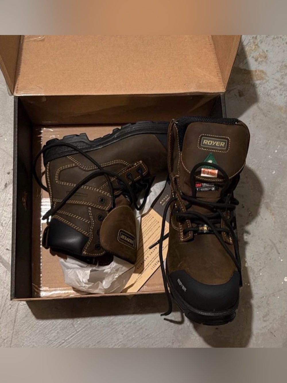 ROYER Men's Brown Lace-Up steel cap Safety Boots New with tags and original box
